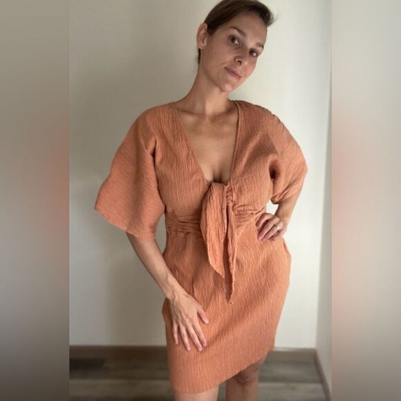 ASOS Dress Seersucker Clay Dolman Sleeve Plus Size US 16 - Picture 2 of 11